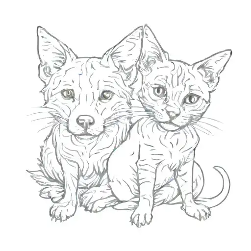 Dog And Cat Sitting Together