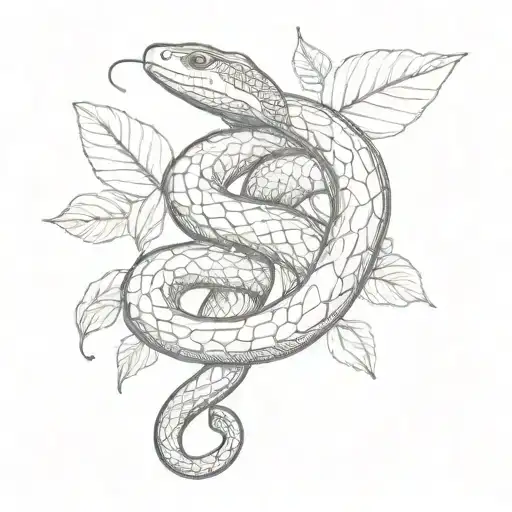 Snake And Apple With Leafs