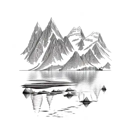 A Detailed Sketch Of A Mountain Peak Reflecting In A Calm Lake