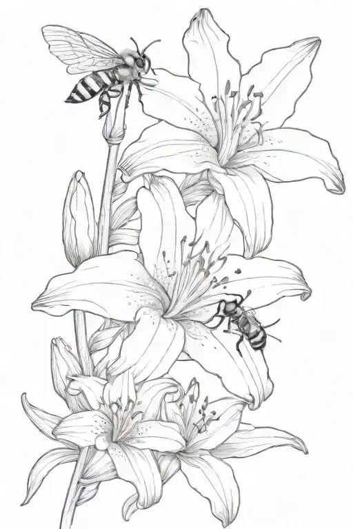 Simple Lilly Flower With One Bee Collecting Nectar