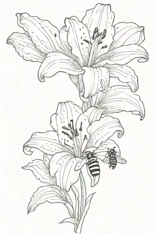 Simple Lilly Flower With One Bee