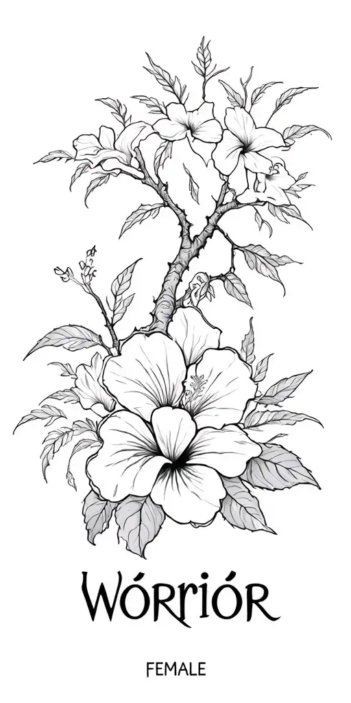 Poison Tree With The Word Worrior Female And Hibiscus Flowers