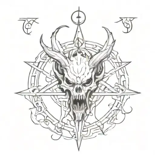 Demon With Pentagram And 666 And Upside Down Cross