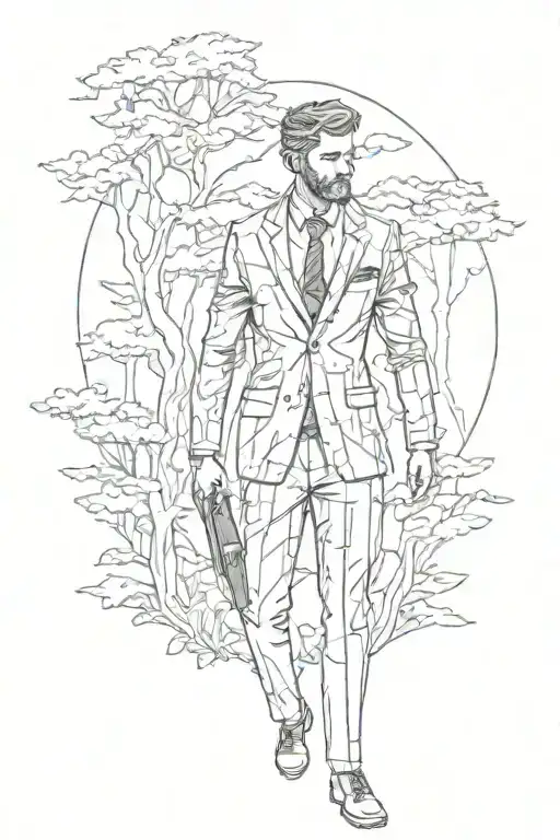 Man On Dark Forest With Suit