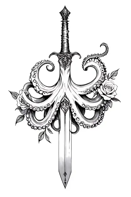 Octopus Tentacle And Dagger And Roses