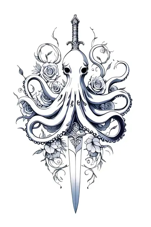 Octopus And Dagger And Roses
