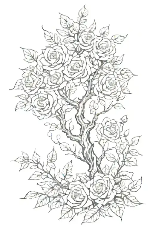 Back Tatto With A Tree Of Roses Growing