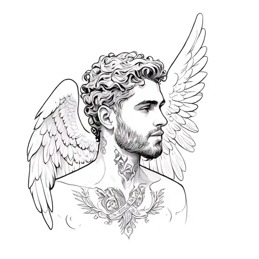 A Man With A Tattoo Of An Angel On His Neck But Only The Angel
