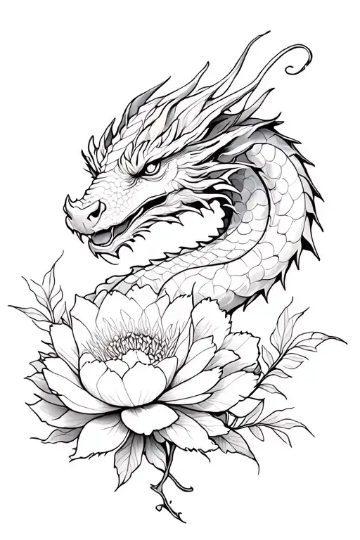 Dragon And Peony Flower