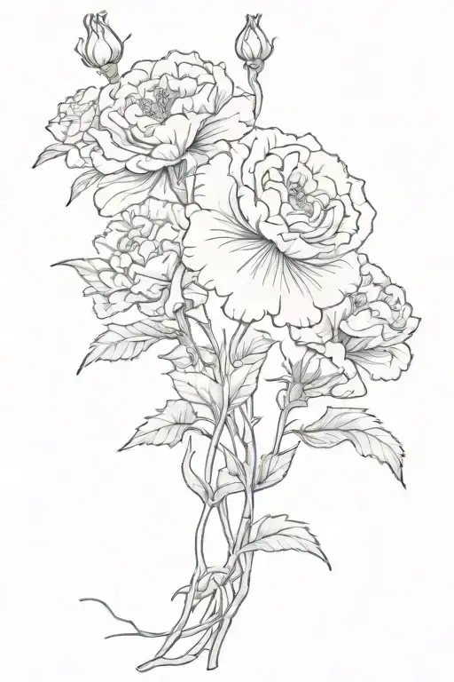 Carnation And Honeydrop Flowers Interwined With Rose And Honeysuckle