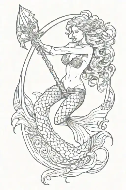 Mermaid With A Sickle In Black And White