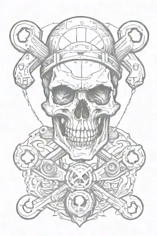 Skull And Wrench Crossed