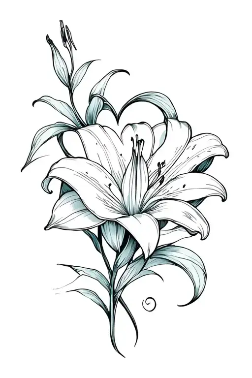 Lily Flower Intertwined Hearts