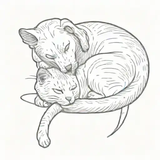 Cute Labrador And Cat Sleeping Together Minimal