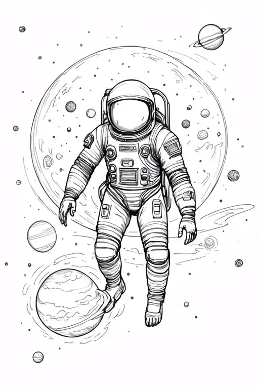 Spaceman Full-length Flying In Space With Planets