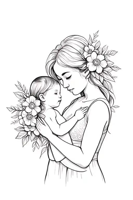 Mom And Baby With Flowers