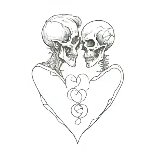 A Skull Couple Getting Married Heart