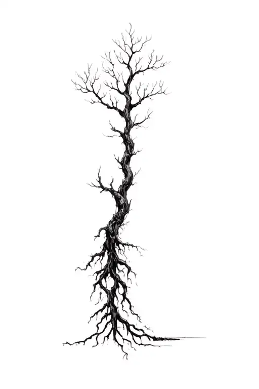 Tree With Roots Reaching Deep And No Leaves