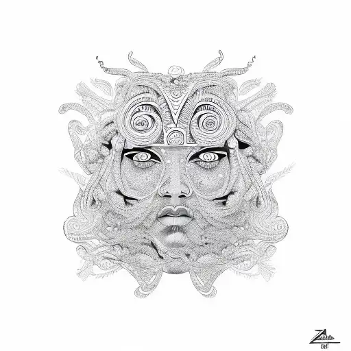 Zentangle Pattern Mixed Maori Medusa