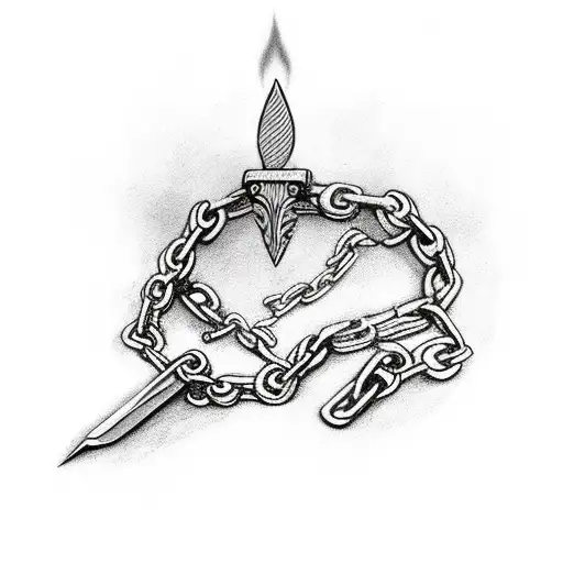 Chain Wrapped Around A Dagger With Smoke As The Border