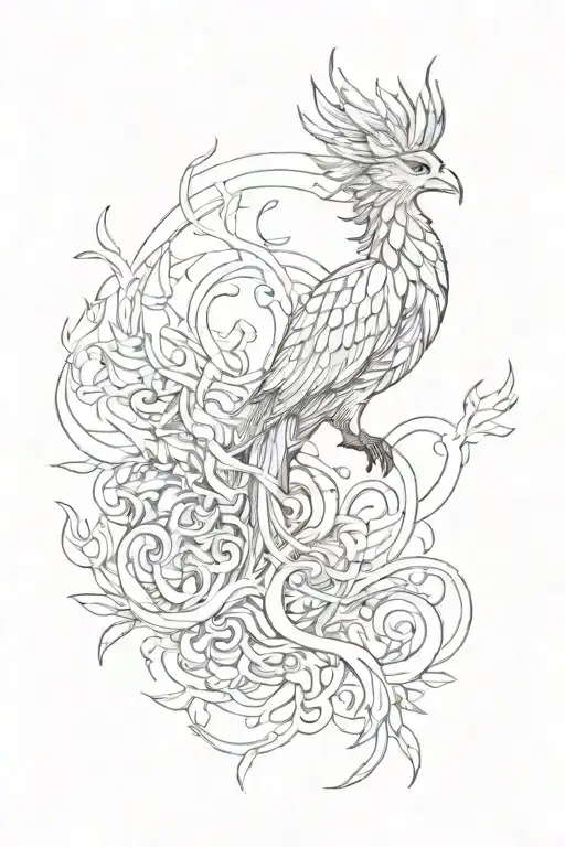Phoenix With Waves And Tree Of Growth Wind