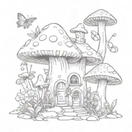 Fairy Mushroom House With Frogs And Crystals