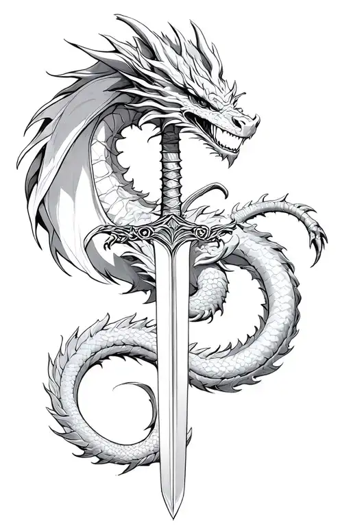 A Dragon Wrapping The Sword Going