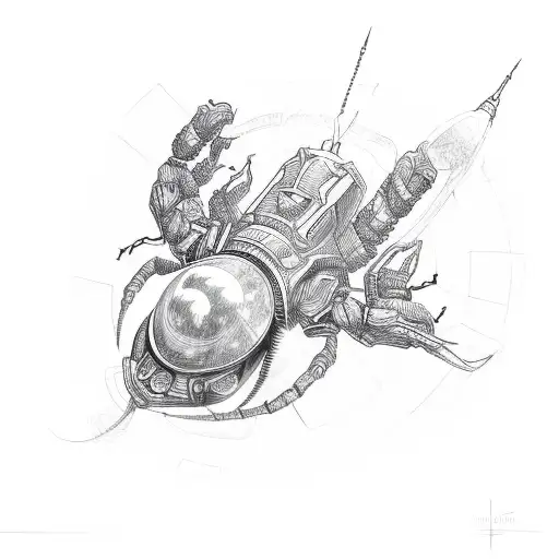 A Detailed Sketch Of A Scorpio Transforming Into A Time-traveling Spaceship