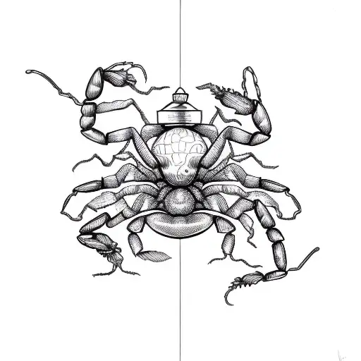 A Detailed Sketch Of A Scorpion Wrapped Around An Hourglass