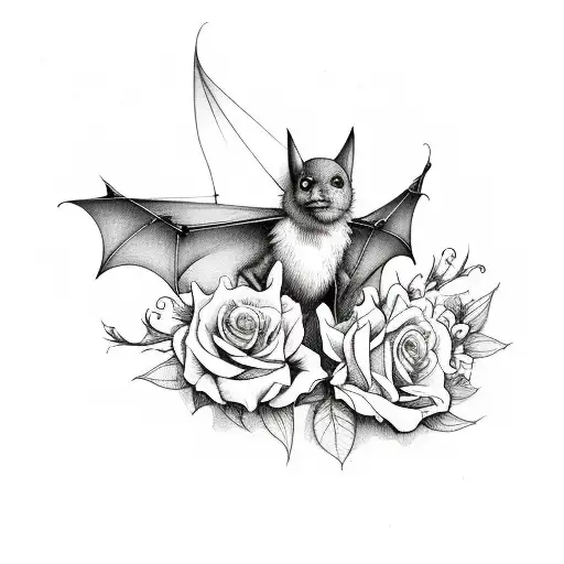 Bat With Lilies And Roses