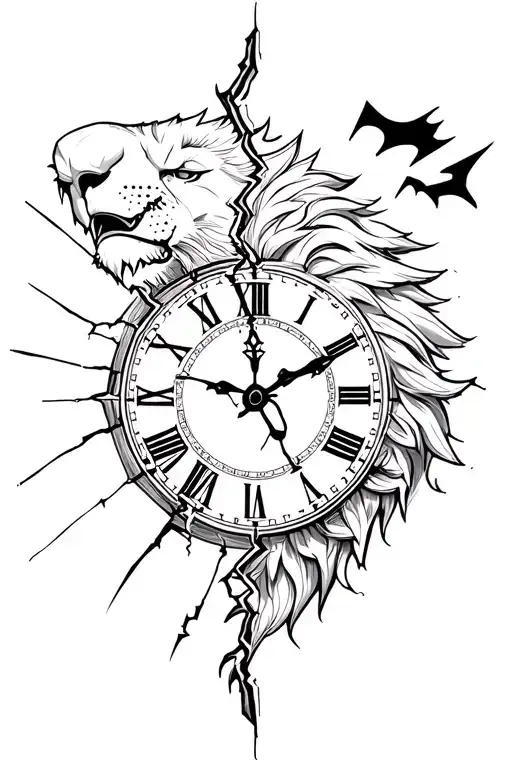 Broken Clock Surrounding A Half Lion Half Spartan