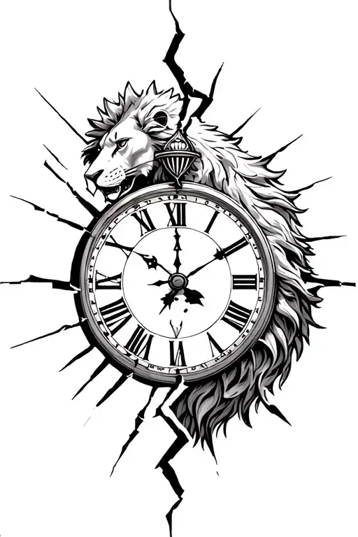 Broken Clock Surrounding A Half Lion Half Spartan