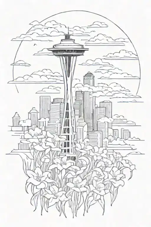 Seattle Skyline Mt Rainer Rain Bleeding Gloomy Dark Dead Flower Nature Intertwined