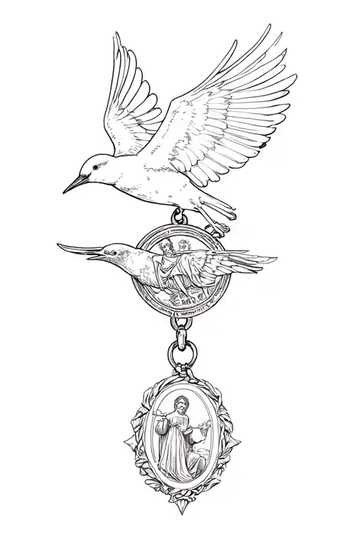 Swallow And Saint Christopher Medallion