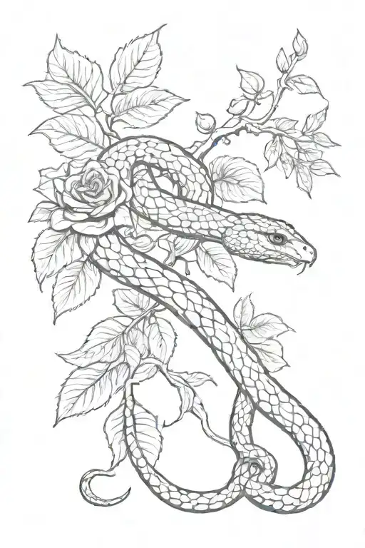 Snake And A Rosehip Branch