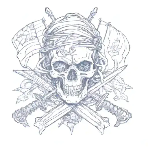 A Skull With Swords And Flags