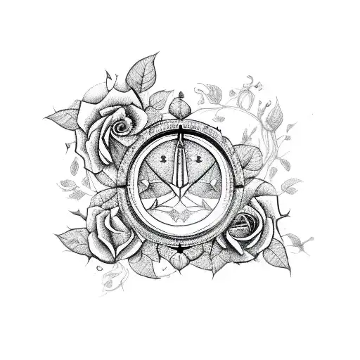 Sagittarius Symbol With Roses And Vines