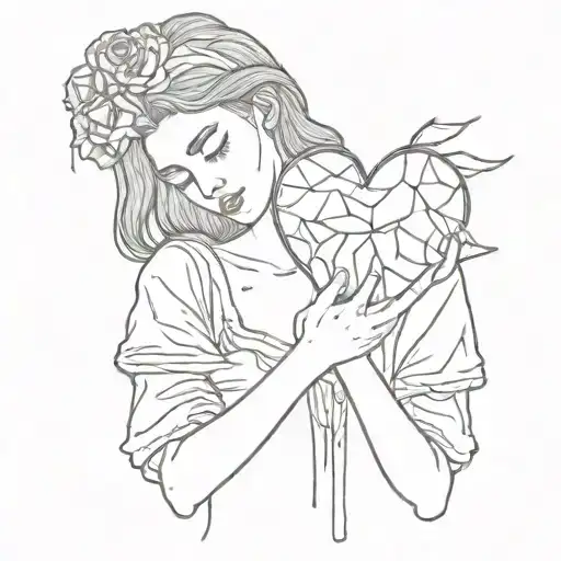 Sad Women Holding Broken Heart Shape