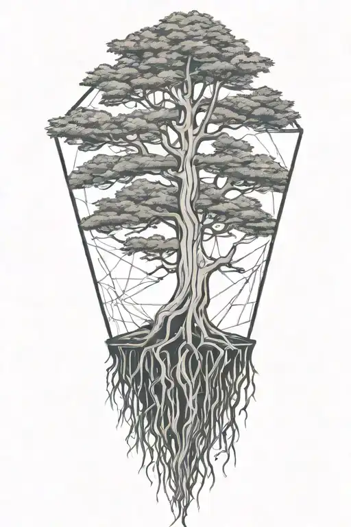 Bald Cypress With Roots Inside Geometric Outline