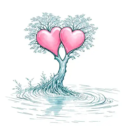Two Hearts In A Stream Watering Tree Growing