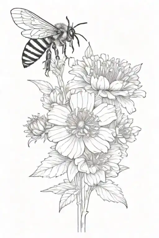 Marigolds With Honey Bee