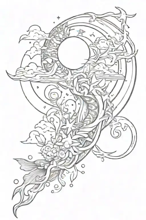 Spine Tattoo With Moon And Starts