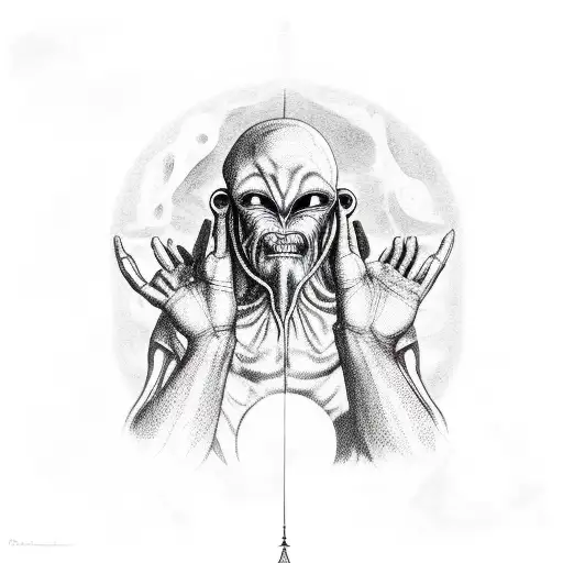 The Hands Of God And Adam With An Alien In The Middle