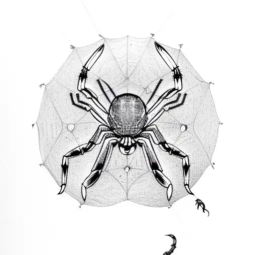 Leo Zodiac Sign And Spider Climbing Down Web