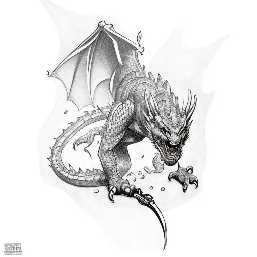 A Tattoo Of A Dragon Intertwined With A Lightsaber