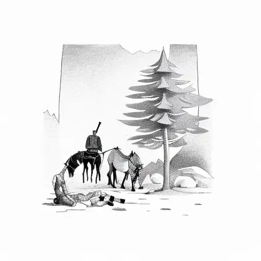 Gold Miner Lying Next To A Tree With His Trusty Donkey Kneeling Next To Him