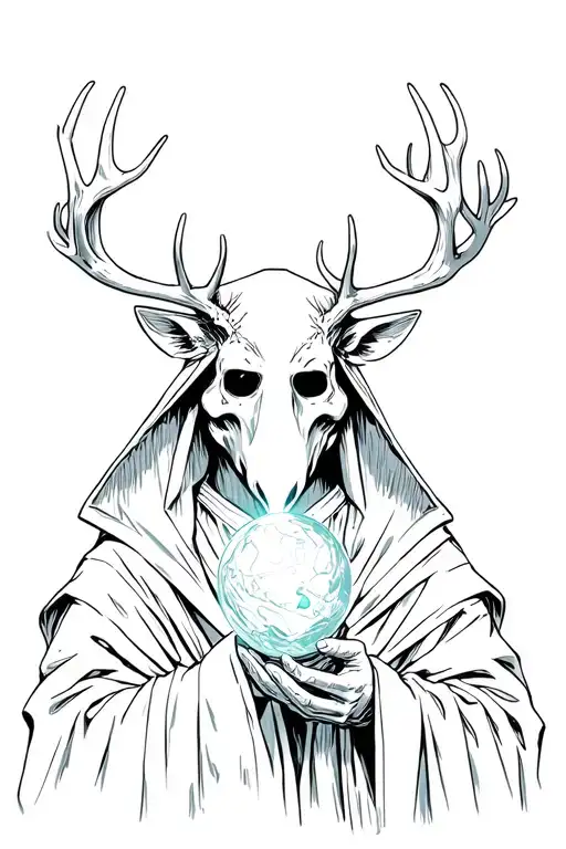 Plague Doctor Wearing Deer Mask Holding An Orb Above Their Head