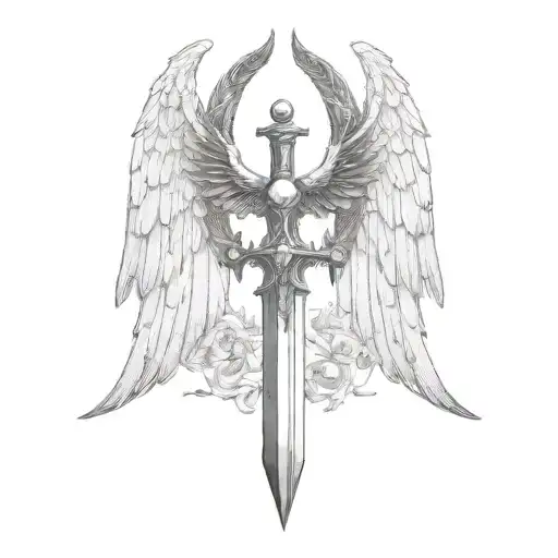 St Michael Sword One Angel Wing