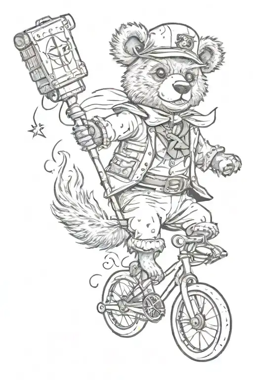 Cute Bear In A Pirate Outfit Like Peg Leg And Eyepatch But Hes Riding A Unicycle