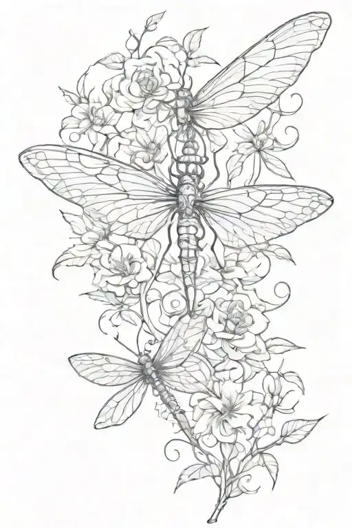 Vines Flowers Dragon Fly